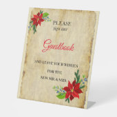 ポインセチアフローラブーケ，ヴィンテージゲストブック 台座サイン (正面)