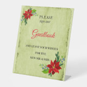 ポインセチアフローラブーケ，ヴィンテージゲストブック 台座サイン (正面)