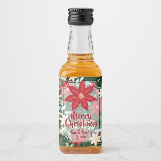 ポインセチアフローラホリデークリスマスカスタムクリスマスミニ リキュールボトルラベル (正面)