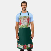 ポインセチアフローラメリークリスマスファームハウスグリーン エプロン (着用した状態)