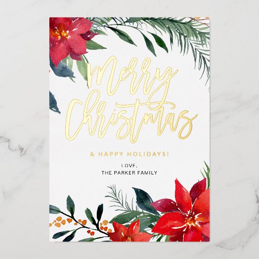 ポインセチアフローラメリークリスマス 箔招待状 (正面)