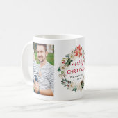 ポインセチアフローラリースメリークリスマス2写真 コーヒーマグカップ (正面左)