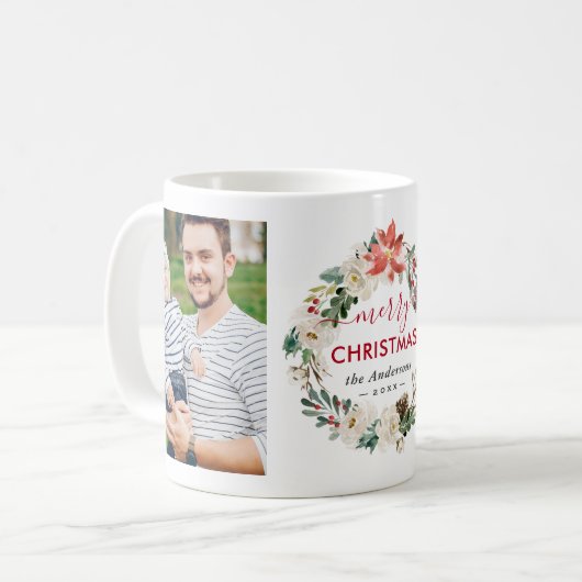 ポインセチアフローラリースメリークリスマス2写真 コーヒーマグカップ (正面左)