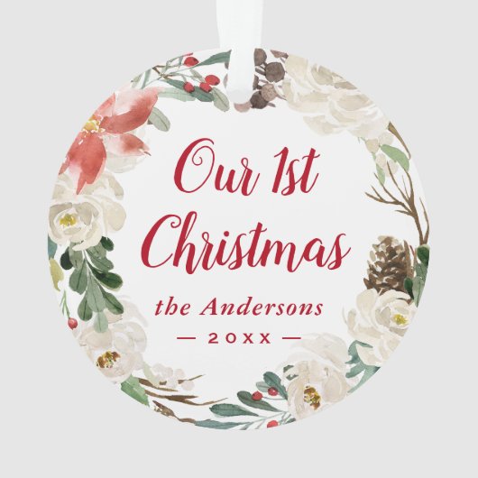ポインセチアフローラリース初めてのクリスマス写真 オーナメント (裏面)