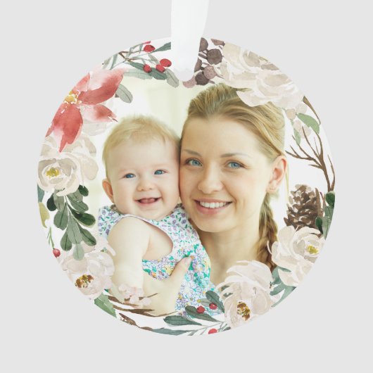 ポインセチアフローラリース初めてのクリスマス写真 オーナメント (正面)