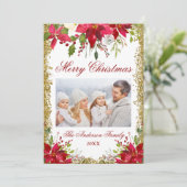 ポインセチアフローラ写真グリッタークリスマスカード 招待状 (スタンド正面)