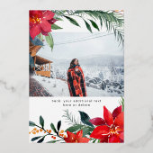 ポインセチアフローラ写真グリッターメリークリスマス 箔招待状 (裏面)