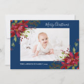 ポインセチアフローラ写真海軍ブルークリスマス シーズンカード (正面)