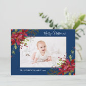 ポインセチアフローラ写真海軍ブルークリスマス シーズンカード (スタンド正面)