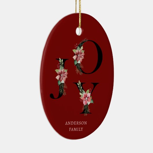 ポインセチアフローラ文字ホリデーモノグラム セラミックオーナメント (右)