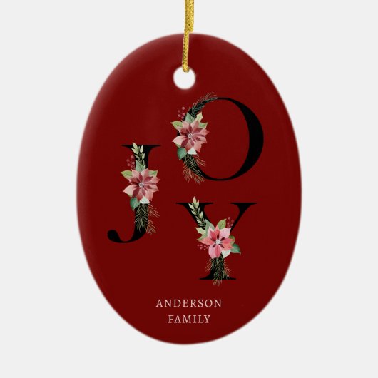 ポインセチアフローラ文字ホリデーモノグラム セラミックオーナメント (正面)