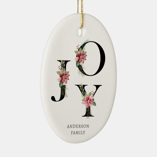 ポインセチアフローラ文字ホリデーモノグラム セラミックオーナメント (右)