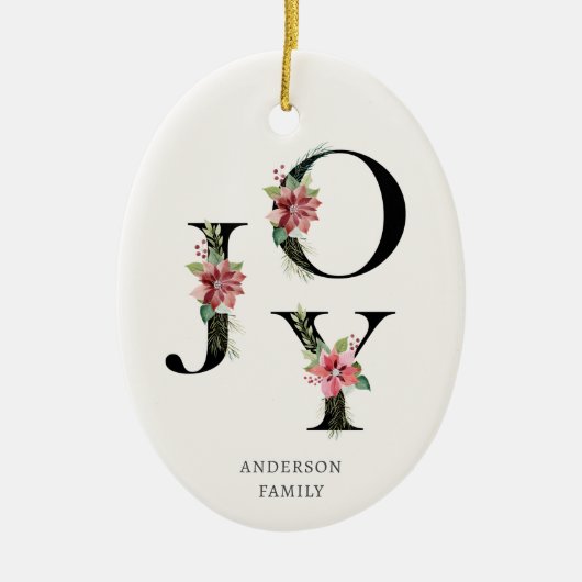 ポインセチアフローラ文字ホリデーモノグラム セラミックオーナメント (正面)