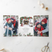 ポインセチアフローラ暖炉フォトクリスマス 三つ折りクリスマスカード (内部)