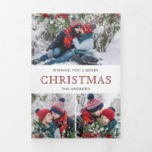 ポインセチアフローラ暖炉フォトクリスマス 三つ折りクリスマスカード (カバー)