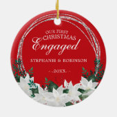 ポインセチアフローラ私たちの初めてのクリスマス 婚約した セラミックオーナメント (裏面)