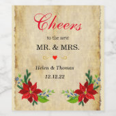 ポインセチアフローラ結婚ブーケ ワインラベル (シングルラベル)