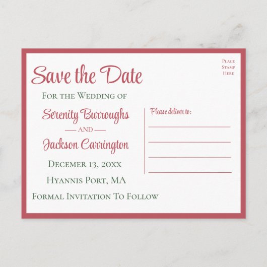 ポインセチアフローラ結婚式の日付を保存 ポストカード (裏面)