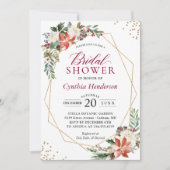 ポインセチアフローラ金ゴールドクリスマスブライダルシャワー 招待状 (正面)