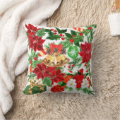 ポインセチアフローラ金ゴールドベルクリスマスパターン クッション (ブランケット)