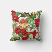 ポインセチアフローラ金ゴールドベルクリスマスパターン クッション (正面)