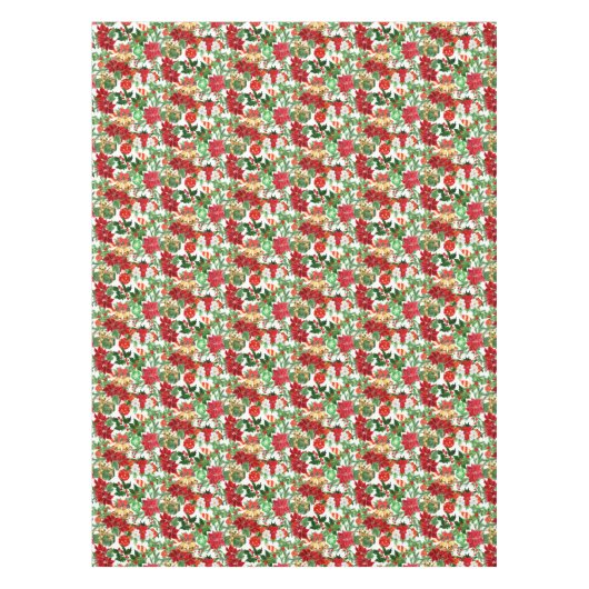 ポインセチアフローラ金ゴールドベルズクリスマス テーブルクロス (正面)