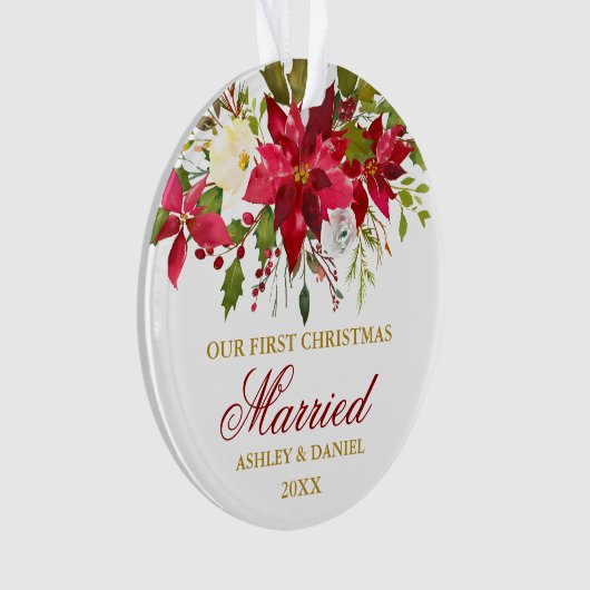 ポインセチアフローラ金ゴールド初めてのクリスマス|写真 オーナメント (正面)