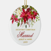 ポインセチアフローラ金ゴールド初めてのクリスマス |写真 セラミックオーナメント (右)