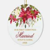 ポインセチアフローラ金ゴールド初めてのクリスマス |写真 セラミックオーナメント (左)