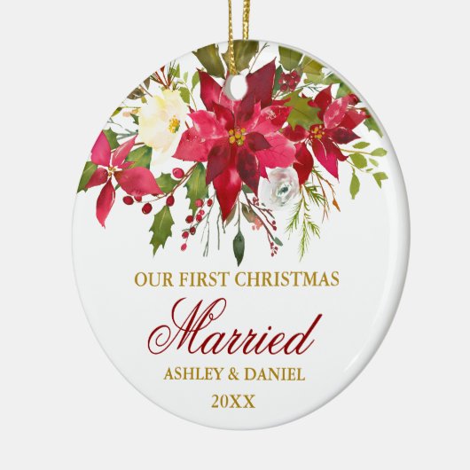 ポインセチアフローラ金ゴールド初めてのクリスマス |写真 セラミックオーナメント (左)