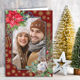 ポインセチアフローラ金ゴールド雪の結晶クリスマス シーズンカード