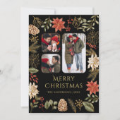 ポインセチアフローラ3フォトコラージブラッククリスマス シーズンカード (正面)