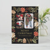 ポインセチアフローラ3フォトコラージブラッククリスマス シーズンカード (スタンド正面)