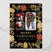 ポインセチアフローラ3フォトブラッククリスマス金ゴールド 箔シーズンカード (正面)