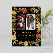 ポインセチアフローラ3フォトブラッククリスマス金ゴールド 箔シーズンカード (立ち正面)