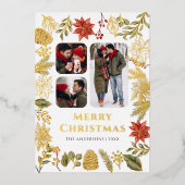 ポインセチアフローラ3 Photo Collageクリスマス金ゴールド 箔シーズンカード (正面)