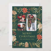 ポインセチアフローラ3 Photo Collageグリーンクリスマス シーズンカード (正面)