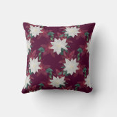 ポインセチアブルゴーニュとティール（緑がかった色）ウィンターホリデーフローラ クッション (裏面)