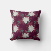 ポインセチアブルゴーニュとティール（緑がかった色）ウィンターホリデーフローラ クッション (正面)