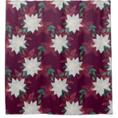 ポインセチアブルゴーニュとティール(緑がかった色)ウィンターホリデーフローラ シャワーカーテン (正面)