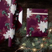 ポインセチアブルゴーニュとティール（緑がかった色）ウィンターホリデーフローラ ラッピングペーパー