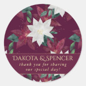 ポインセチアブルゴーニュとティール(緑がかった色)ホリデ結婚ーズ ラウンドシール (正面)