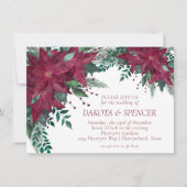 ポインセチアブルゴーニュとティール(緑がかった色)ホリデ結婚ーズ 招待状 (正面)