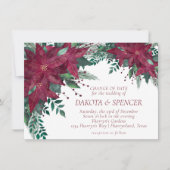 ポインセチアブルゴーニュとティール(緑がかった色)ホリデ結婚ーズ 招待状 (正面)