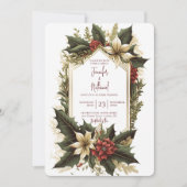 ポインセチアブルゴーニュ金ゴールドクリスマス結婚フローラ 招待状 (正面)