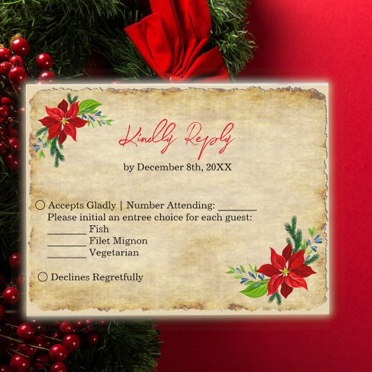 ポインセチアブーケ、ヴィンテージRSV インビテーションポストカード