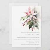 ポインセチアベリーの葉の水の色ベビーシャワー 招待状 (正面/裏面)