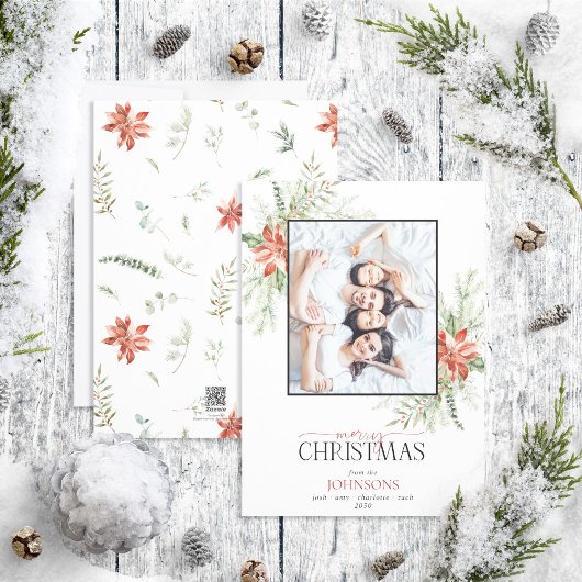 ポインセチアベリーグリーンリーメリークリスマスフォトホー シーズンカード