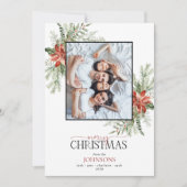ポインセチアベリーグリーンリーメリークリスマスフォトホー シーズンカード (正面)
