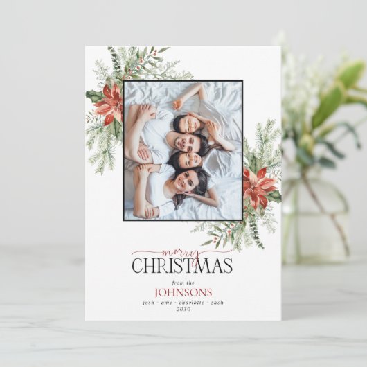 ポインセチアベリーグリーンリーメリークリスマスフォトホー シーズンカード (スタンド正面)